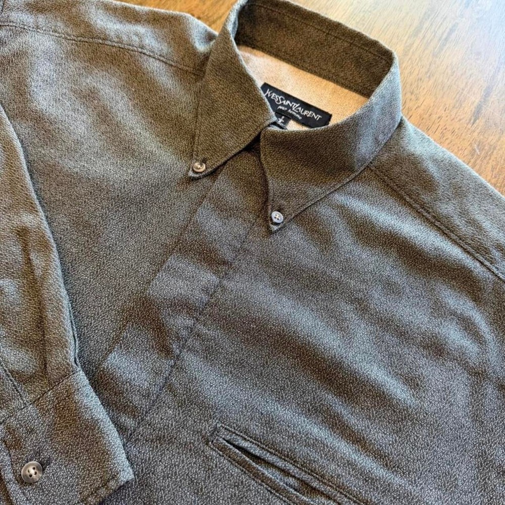 Vintage Yves Saint Laurent Men's Pour Homme Button Down Shirt Gray Small